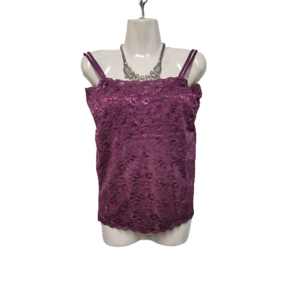 Purple Lace Long Camisole Lace Tank Top Stretchy Long Camisole - Size L- NEW